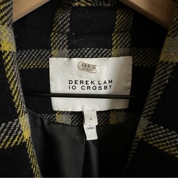 Derek Lam 10 Crosby Plaid Cocoon Coat Women's 4 Navy and Yellow Wool Blend Lined - Picture 8 of 12